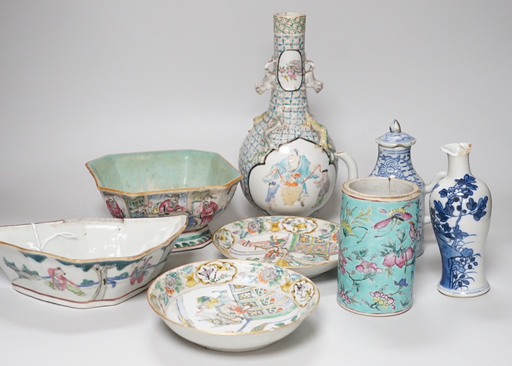 A group of eight items of Chinese ceramics, some damage